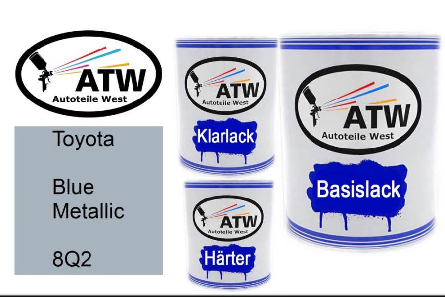 Toyota, Blue Metallic, 8Q2: 1L Lackdose + 1L Klarlack + 500ml Härter - Set, von ATW Autoteile West.